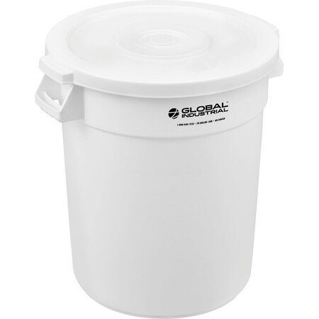 Global Industrial Plastic Trash Can with Lid, 20 Gallon White 240458WHCL